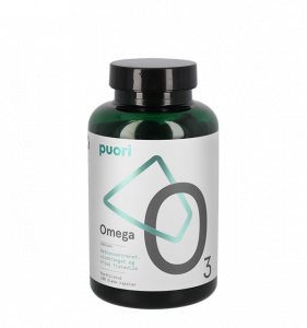 Puori - Omega 3 branded green pill jar with black lid